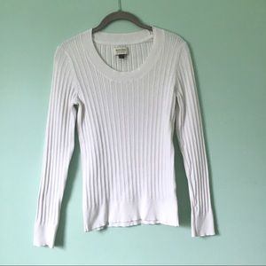 Sonoma White Ribbed Fitted Scoop Neck Sweater